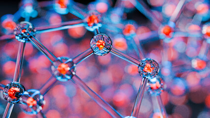 Realistic bstract molecules or atoms, molecular structure, biochemical. chemical formula, , atoms floating, heavy metal nanotechnology, 3d render