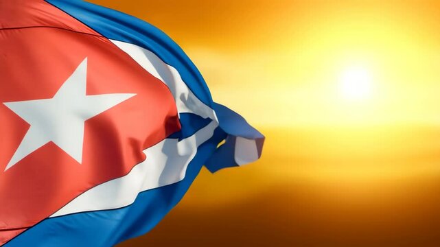 Waving Cuban Flag National Symbol Close Up
