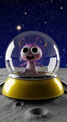 Playful Alien in a Spaceship on the Moon