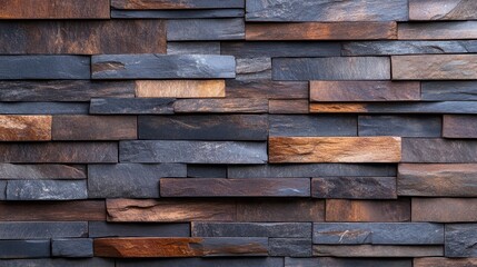 A striking dark stone wall showcasing an array of natural textures and shades, creating a robust and artistic display suitable for a variety of design applications.