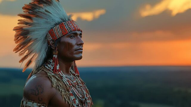Native American Headdress at Sunset Tradition Culture