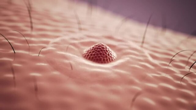 Animation of Human Skin Pore and Sebaceous Gland with Pink Textured Skin and Fine Hair Ideal for Medical Dermatology Educational Purposes