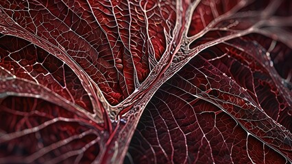 Artistic Macro View of Red Leaf Cross Section with Veins