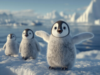 Wesołe pingwiny na biegunie polarnym