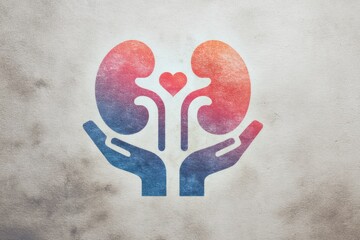 Kidney Donation Symbol Featuring Two Hands Holding a Heart and Kidneys Design With a Faded Top Layout for Awareness and Support