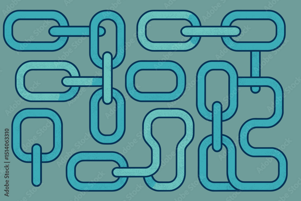 Poster abstract blockchain technology visualization. interconnected blue chain links symbolizing secure dat