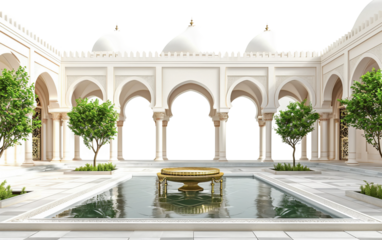 Courtyard of a Mosque Highlighted by a Traditional Central Fountain Isolated on Transparent Background