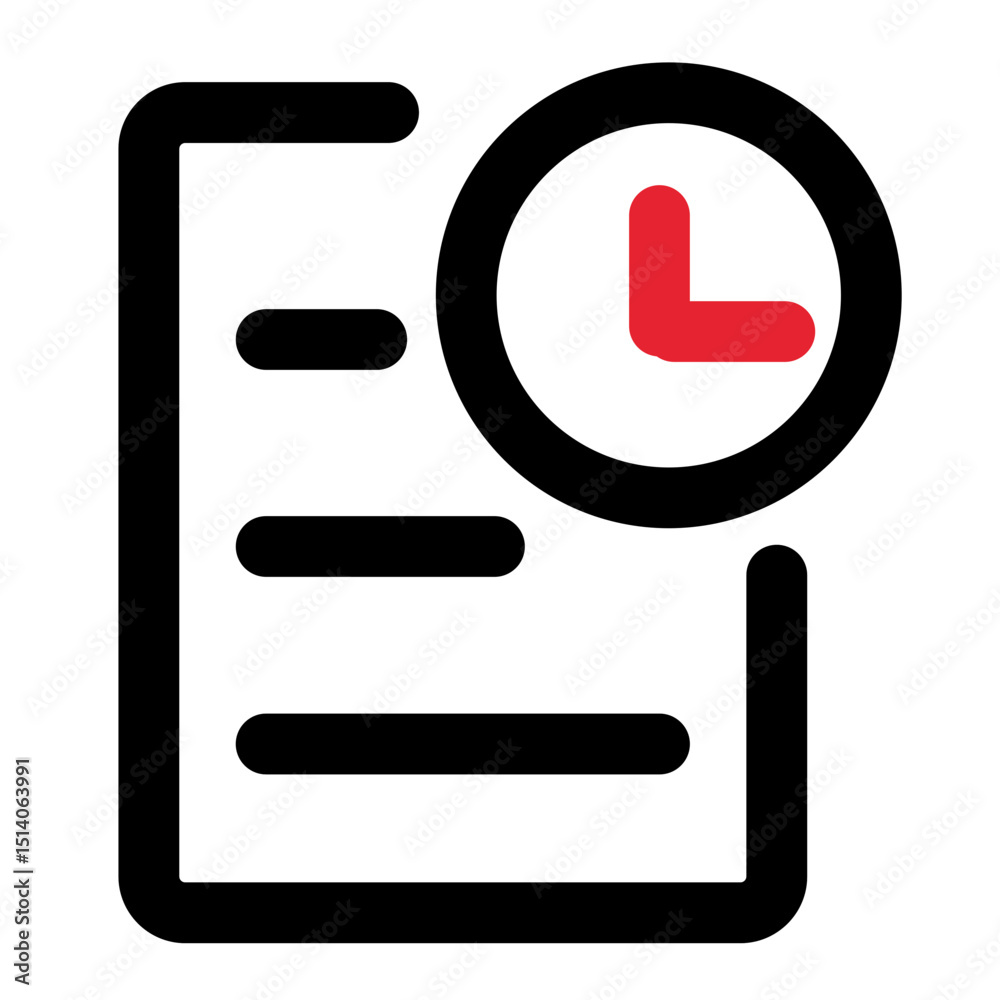Poster document with lines and a clock showing time deadline and schedule for the task at hand on white bac