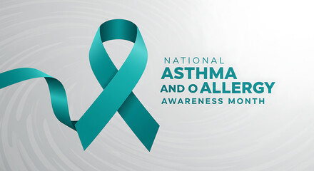 Asthma Allergy Awareness Month Symbol Teal Ribbon Graphic