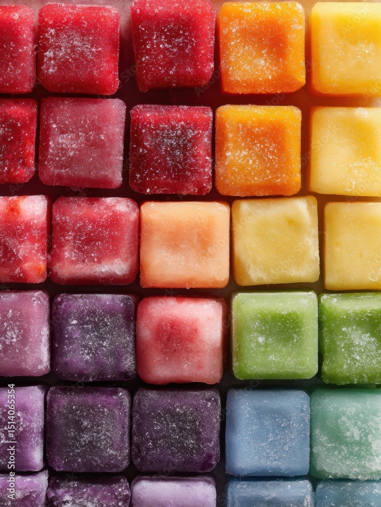 Aufkleber Frozen Smoothie Cubes Arranged by Color in a Neat Grid With the Top Third Opened for Easy Access to Vibrant Flavors