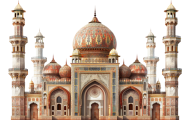 Beautifully Designed Traditional Mosque with Detailed Ornamentation Isolated on Transparent Background