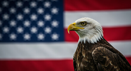 Bald Eagle with American Flag Background - Majestic Symbol of Patriotism