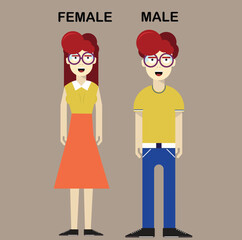 Trendy Young Cartoon Couple Vector Characters – Hipster Male and Female in Stylish Outfit for Animation and Branding Projects