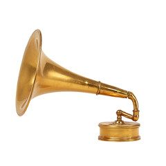 Obraz premium Vintage brass gramophone horn, exuding timeless charm and nostalgic beauty. A symbol of vintage music history