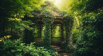 Tranquil Gazebo Hidden Within Lush Greenery