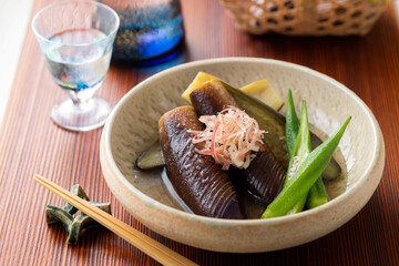 【茄子の煮浸し】暑い夏。よく冷やした茄子の煮浸しと冷酒。