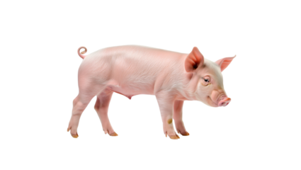 young pink pig on transparent background
