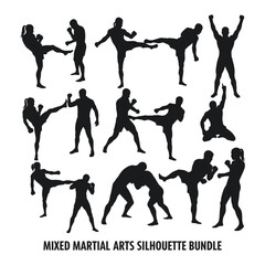 MMA Fighter Silhouette Bundle | Mixed Martial Arts Vector | Kickboxing Muay Thai Pose Clipart .