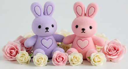 Obraz premium Soft plush bunny clutching a heart-shaped pillow, perfectly capturing the cozy, loving spirit of Valentine’s Day.