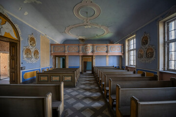 Old Abandoned Palace in Branice with Blue Chapel Interior, Poland