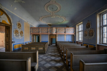 Old Abandoned Palace in Branice with Blue Chapel Interior, Poland