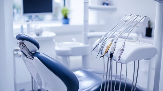 Modern dental clinic setup with a high tech chair tools and equipment emphasizing cleanliness professionalism and advanced technology
