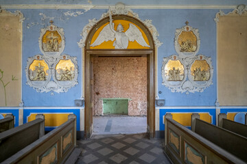 Old Abandoned Palace in Branice with Blue Chapel Interior, Poland