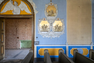 Old Abandoned Palace in Branice with Blue Chapel Interior, Poland