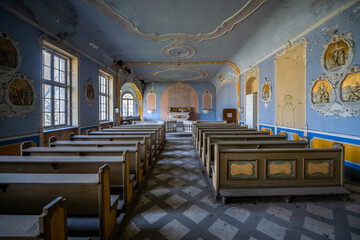 Old Abandoned Palace in Branice with Blue Chapel Interior, Poland