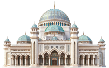 Grand Mosque Featuring a Prominent and Decorative Central Dome Isolated on Transparent Background