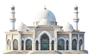 Majestic Mosque Featuring a Large Dome and Elegant Arched Windows Isolated on Transparent Background