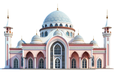 Architectural Beauty of a Mosque with Large Dome and Arched Window Elements Isolated on Transparent Background