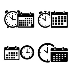 Calendar and clock schedule silhouettes EPS Vector Set Silhouette File for planning and time management