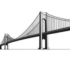 Iconic Verrazzano-Narrows Bridge Silhouette in Black and White Vector Style

