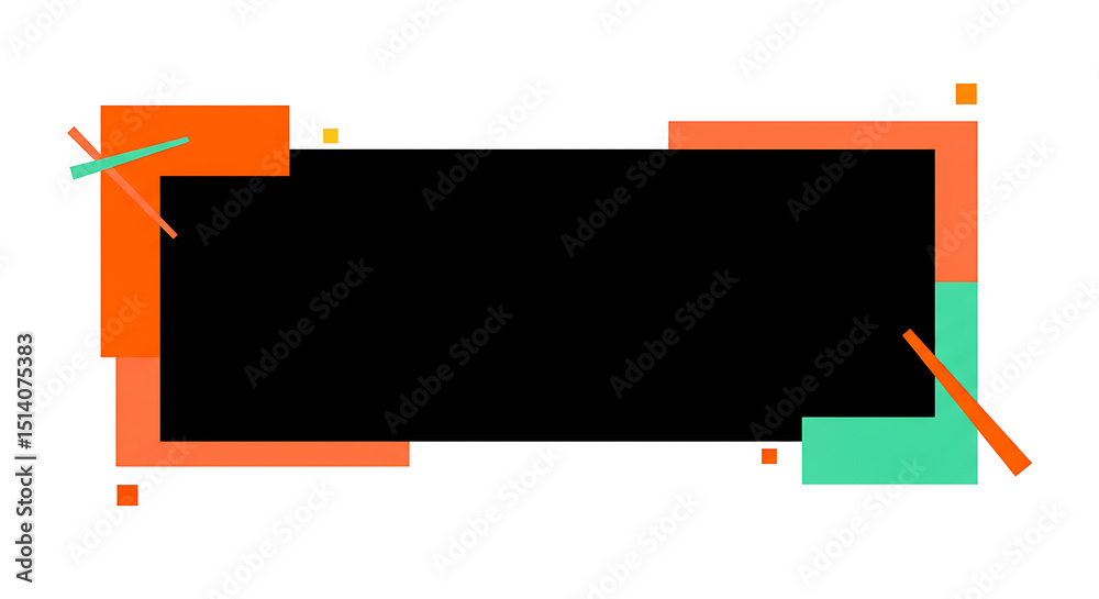 Poster a modern abstract design features a central black rectangle framed by colorful geometric shapes, cre