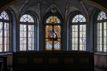 Old Abandoned Palace in Branice with Blue Chapel Interior, Poland