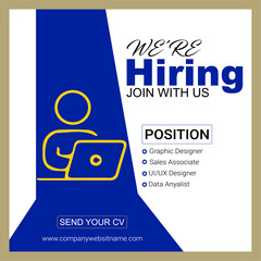 Hiring Poster Template with Modern Layout and Bold Typography – Ideal for Job Announcements, Recruitment Ads, and Company Hiring Campaigns in Print or Digital Format