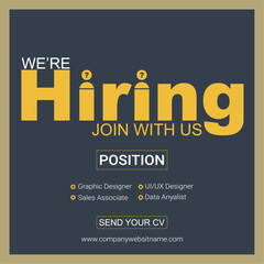 Hiring Poster Template with Modern Layout and Bold Typography – Ideal for Job Announcements, Recruitment Ads, and Company Hiring Campaigns in Print or Digital Format
