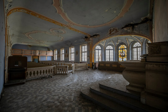 Old Abandoned Palace in Branice with Blue Chapel Interior, Poland