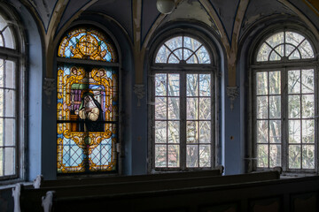 Old Abandoned Palace in Branice with Blue Chapel Interior, Poland