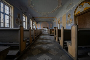 Old Abandoned Palace in Branice with Blue Chapel Interior, Poland