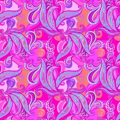 Seamless colorful Boho Paisley Pattern – Fuchsia, Turquoise and Orange