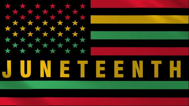 Animated Juneteenth freedom day flag waving in US flag style. waving flag animation background. African American History. Freedom and Emancipation day