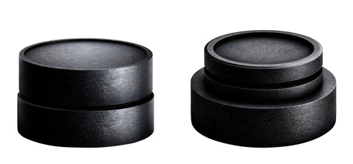 Two black cylinder shapes isolated on transparent background, showcasing modern geometric design and minimalist aesthetic