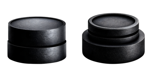 Two black cylinder shapes isolated on transparent background, showcasing modern geometric design and minimalist aesthetic