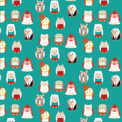 Wise Owls in Suits Seamless pattern Design
