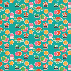 Playful Marine World Adorable Ocean Creatures Seamless Pattern