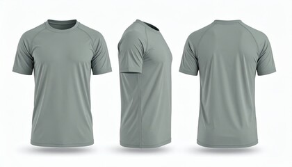 Blank Grey Short Sleeve Rash Guard Mockup: Three View Studio Shot on White Background