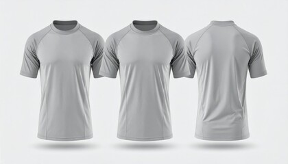 Blank Light Grey Short Sleeve Rash Guard Mockup Three Views