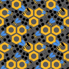 Kids seamless bee pattern for fabrics and packaging and gifts and cards and linens and wrapping paper